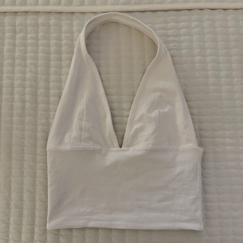 White Plunge Halter Crop Top by Cotton On